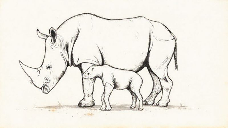 Rhino Calf Takes Unsteady First Steps at Wildlife Park